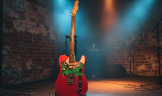 guitare Telecaster rouge pickguard étendu forme Caméléon
