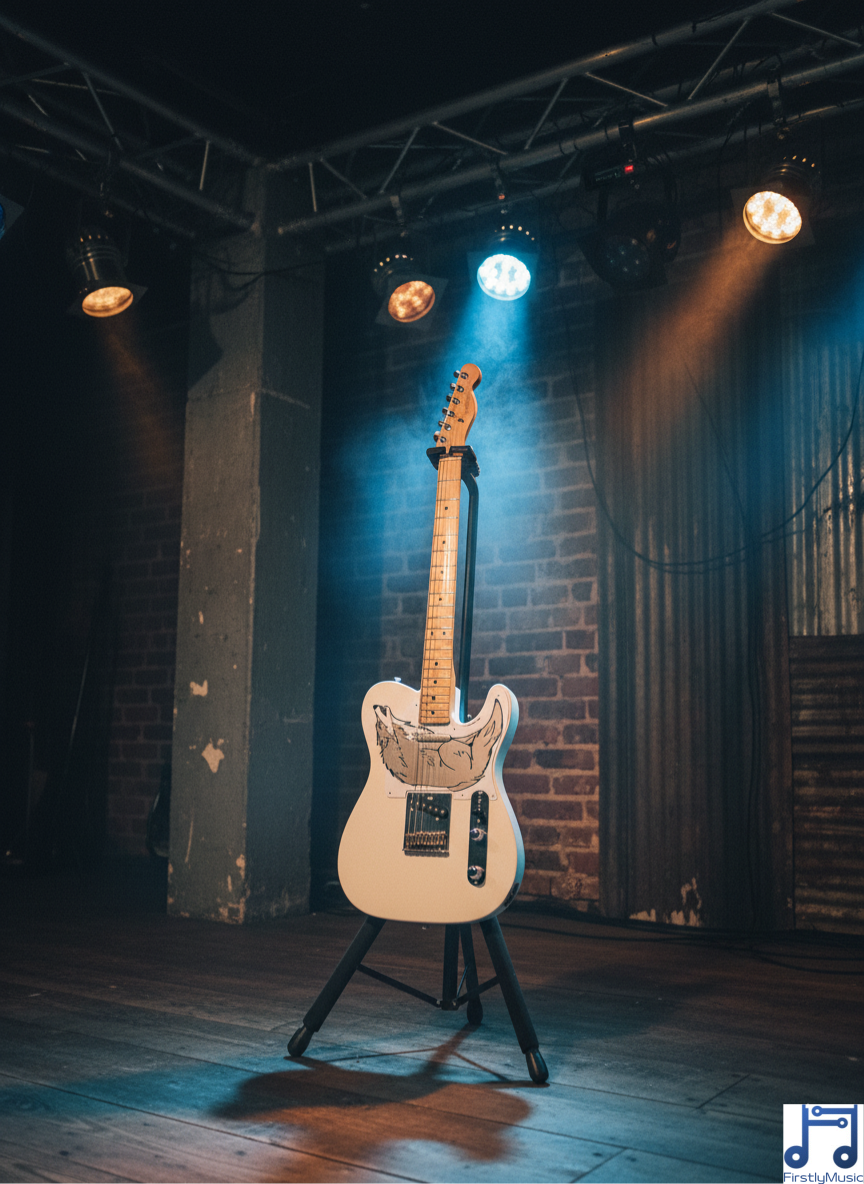 guitare Telecaster blanche pickguard étendu forme Loup guitare Telecaster blanche pickguard étendu forme Loup