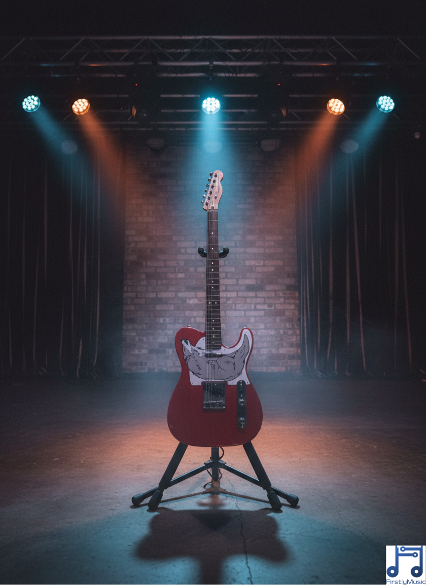 guitare Telecaster rouge pickguard étendu forme Loup guitare Telecaster rouge pickguard étendu forme Loup