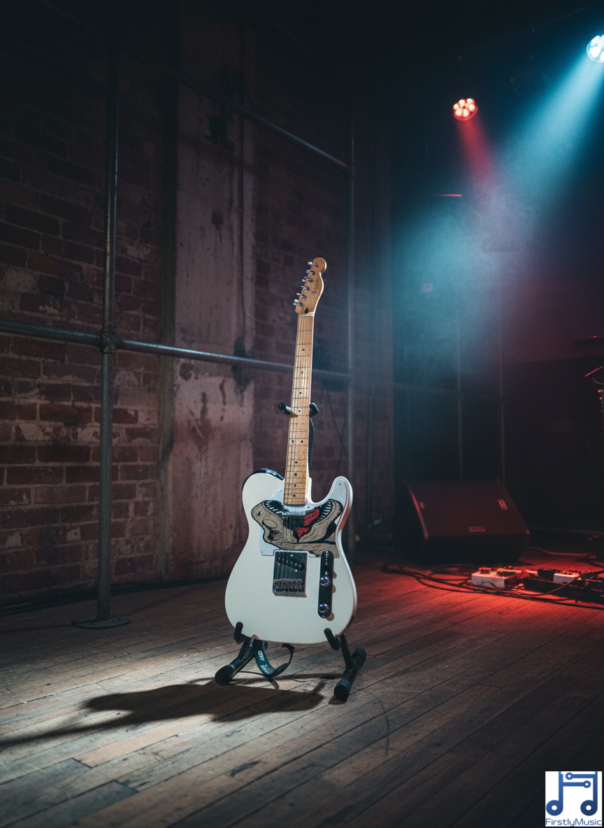 guitare Telecaster blanche pickguard étendu forme Tyrannosaure guitare Telecaster blanche pickguard étendu forme Tyrannosaure